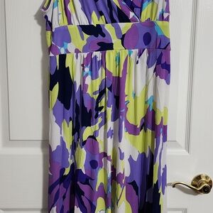 Forever Fashion Abstract Purple and Green Maxi Dress